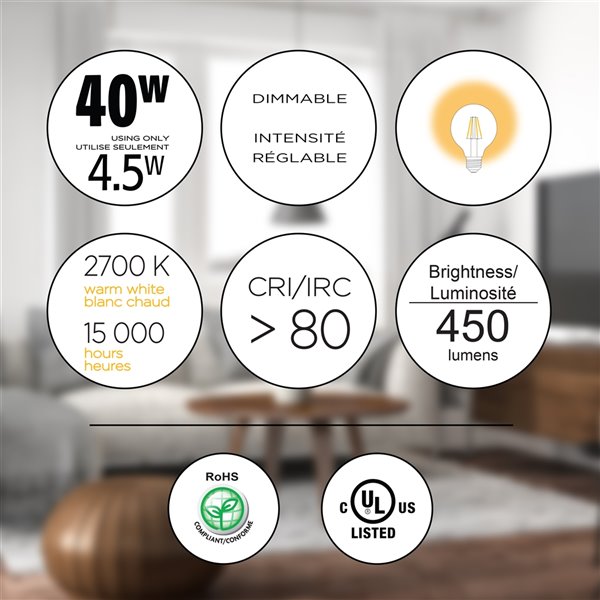 Luminus 40-Watt EQ G25 Warm White Dimmable LED Light Bulb (6-Pack)