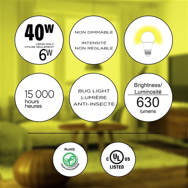 Luminus 60-Watt EQ A19 Yellow LED Light Bulb (6-Pack)