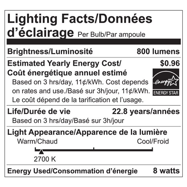 Ampoules à DEL à intensité réglable Luminus de 60 W, A19, EQ, blanc chaud (paquet de 6)