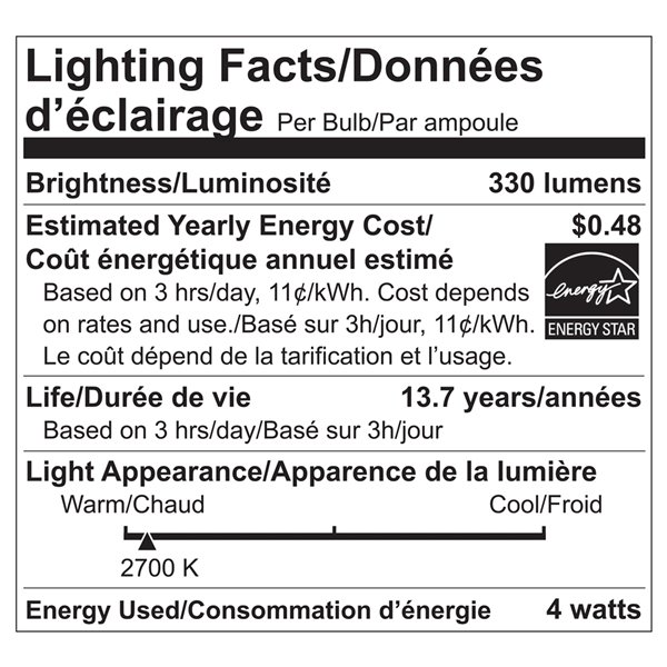 Ampoules à DEL à intensité réglable Luminus de 40 W, B11, EQ, blanc chaud (paquet de 6)