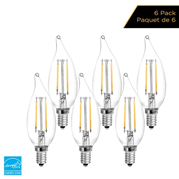 Ampoules à DEL à intensité réglable Luminus de 40 W, B11, EQ, blanc chaud (paquet de 6)