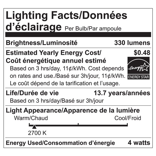 Ampoules à DEL de 40 W à intensité réglable Luminus, B11, EQ, blanc chaud, paquet de 6