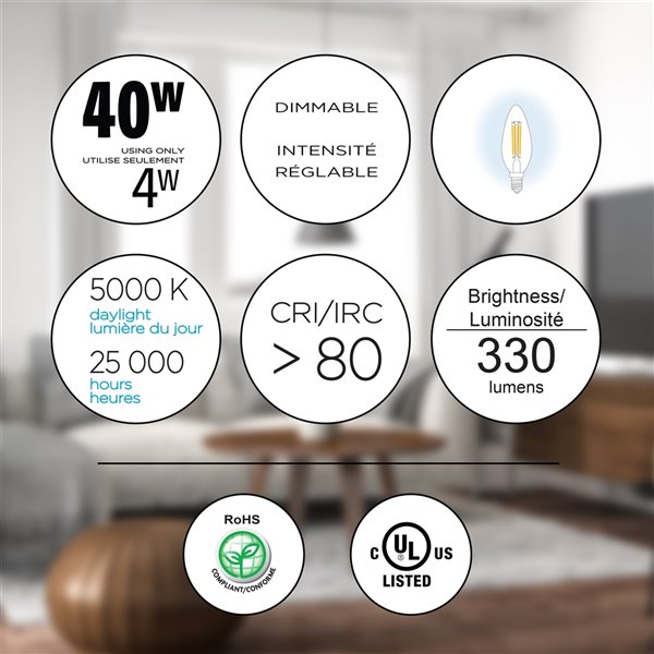 Luminus 40-Watt B11 EQ Daylight Dimmable LED Light Bulb (6-Pack)