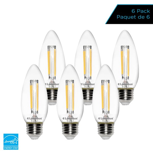 Ampoules à DEL à intensité réglable Luminus de 60 W, B10, EQ, lumière de jour, paquet de 6