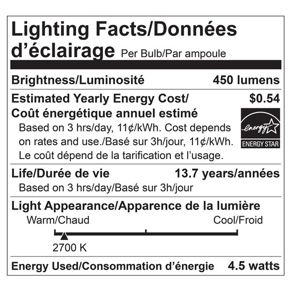 Ampoules à DEL de 40 W à intensité réglable Luminus, A19, EQ, blanc chaud (paquet de 6)