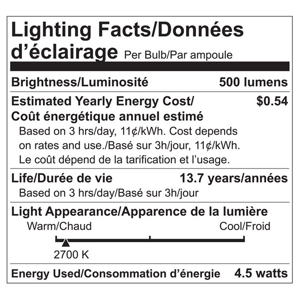 Ampoules à DEL à intensité réglable Luminus de 60 W, B10, EQ, blanc chaud (paquet de 6)