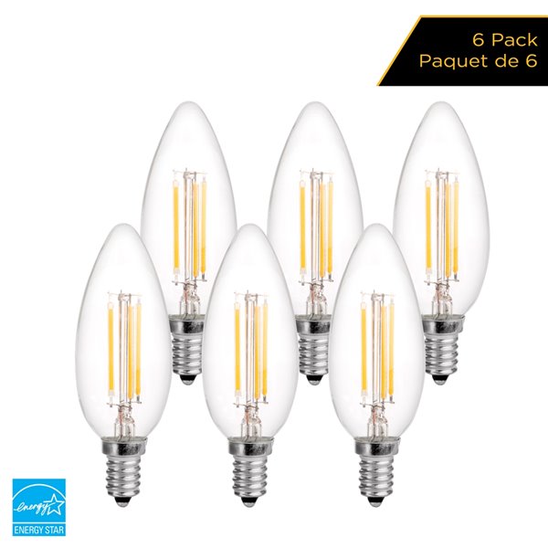 Ampoules à DEL à intensité réglable Luminus de 60 W, B10, EQ, blanc chaud (paquet de 6)