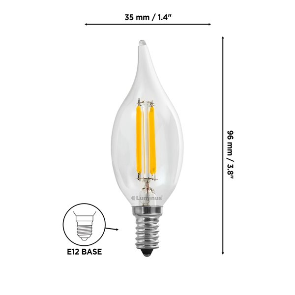 Ampoules à DEL à intensité réglable Luminus de 60 watts, B10, EQ, blanc chaud, paquet de 6