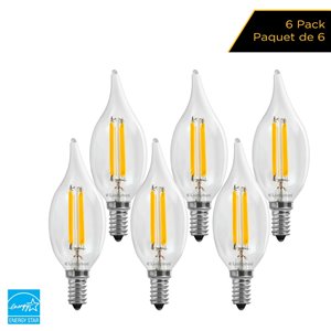 Ampoules à DEL à intensité réglable Luminus de 60 watts, B10, EQ, blanc chaud, paquet de 6