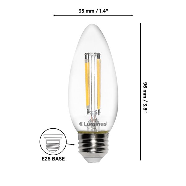 Ampoules à DEL à intensité réglable Luminus de 60 W, B10, EQ, blanc chaud, paquet de 6