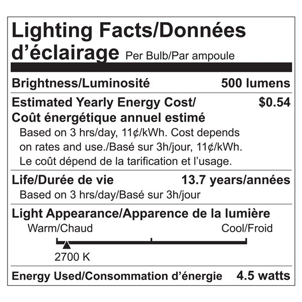 Ampoules à DEL à intensité réglable Luminus de 60 W, B10, EQ, blanc chaud, paquet de 6