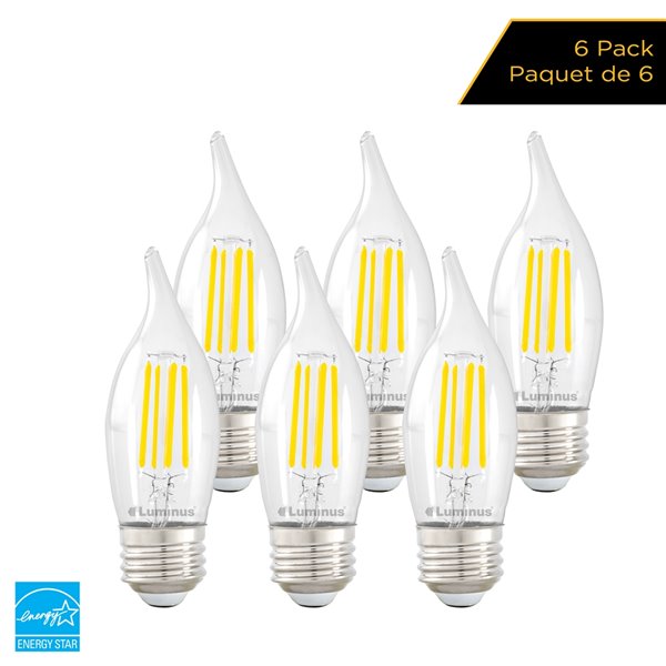 Ampoules à DEL de 40 W à intensité réglable Luminus, B11, EQ, blanc chaud (paquet de 6)