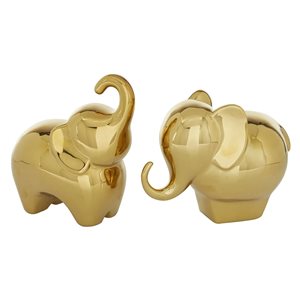 Grayson Lane Set of 2 6-in, 7-in Gold Contemporary Elephant Sculpture - Porcelain