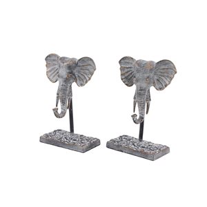 Grayson Lane Set of 2 9-in x 12-in Grey Elephant Eclectic Sculpture - Metal