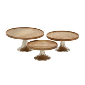 Grayson Lane Set of 3 10-in, 12-in, 14-in Brown Natural Cake Stand - Mango Wood