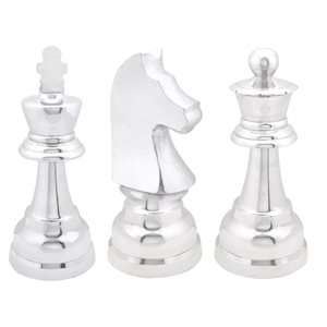 CosmoLiving by Cosmopolitan Set of 3 4-in x 9-in Silver Traditional Chess Sculpture - Aluminum