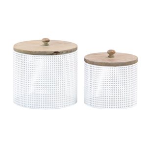Grayson Lane Set of 2 6-in, 7-in Farmhouse Decorative Jar - White Metal