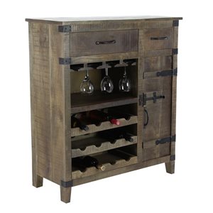 Grayson Lane 42 In. x 37 In. Rustic Wine Storage - Brown Mango Wood