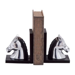 Grayson Lane Set of 2 6-in x 7-in Silver Modern Horse Bookends - Aluminum