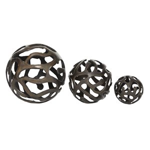 Grayson Lane Set of 3 8-in, 6-in, 4-in Brass Contemporary Orbs & Vase Filler -Aluminum