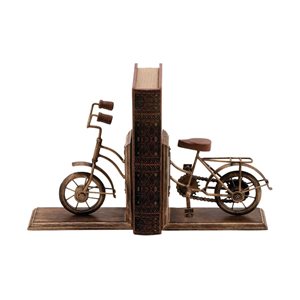 Grayson Lane Set of 2 7-in x 9-in Brass Vintage Bicycle Bookends - Wood