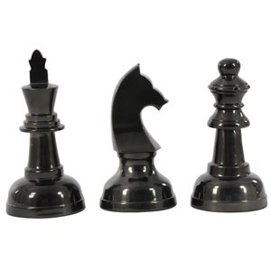 CosmoLiving by Cosmopolitan Set of 3 9-in, 9-in, 10-in Dark Grey Traditional Chess Sculpture - Aluminum