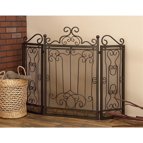 Grayson Lane 1-in Brown Iron 3-Panel Scroll Fireplace Screen