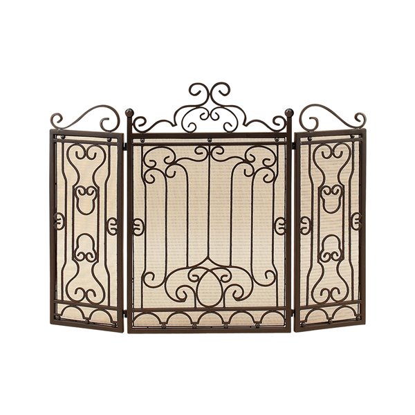 Grayson Lane 1-in Brown Iron 3-Panel Scroll Fireplace Screen