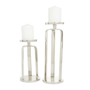 Cosmoliving By Cosmopolitan 1-Candle Silver Metal Pillar Candle Holder - Set of 2