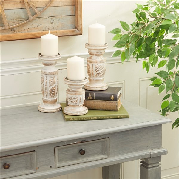 White Wood Pillar Candle Sconce