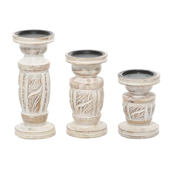 Grayson Lane 1-Candle White Wood Pillar Candle Holder - Set of 3