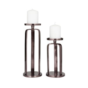 Cosmoliving By Cosmopolitan 1-Candle Black Metal Pillar Candle Holder - Set of 2