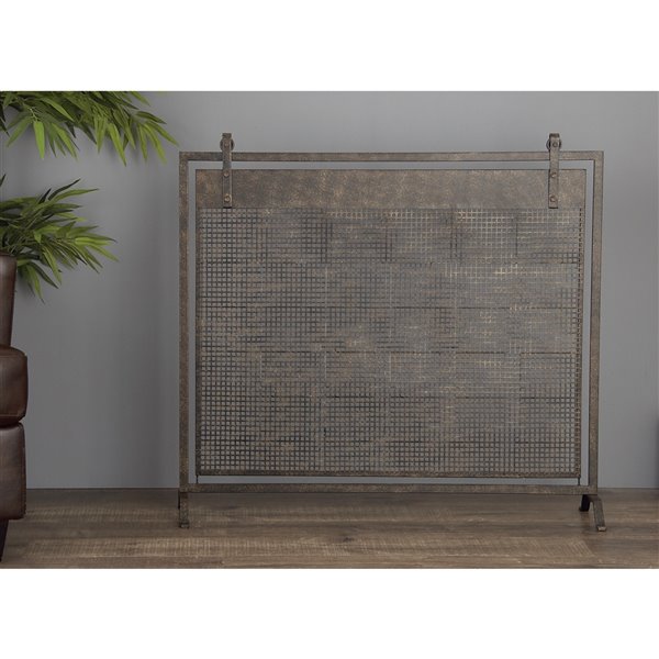 Grayson Lane 9-in Black Iron 1-Panel Scroll Fireplace Screen