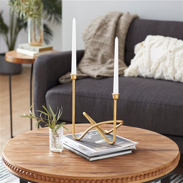 Cosmoliving By Cosmopolitan 2 Candle Gold Metal Pillar Candle Holder 366037 Rona