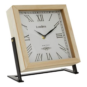 Grayson Lane 9-in x 9-in Brown Analogue Square Tabletop Standard Clock