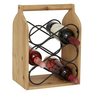 Grayson Lane 6-Bottle Brown Wood Rustic Wine Holder