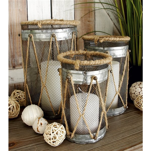 Grayson Lane 1-Candle Silver Metal Lantern Candle Holder - Set of 3