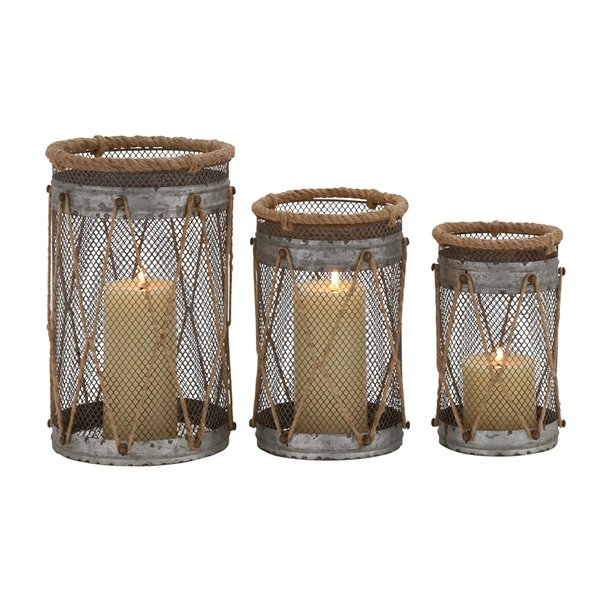 Grayson Lane 1-Candle Silver Metal Lantern Candle Holder - Set of 3