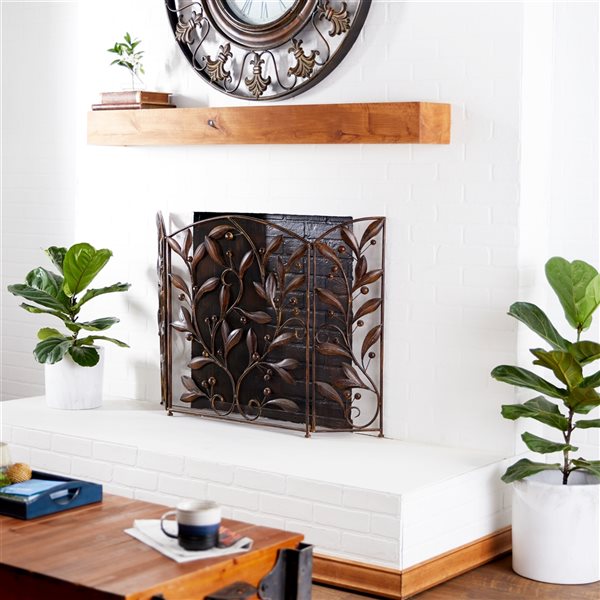 Grayson Lane 1-in Brown Iron 3-panel Scroll Fireplace Screen