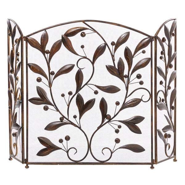 Grayson Lane 1-in Brown Iron 3-panel Scroll Fireplace Screen