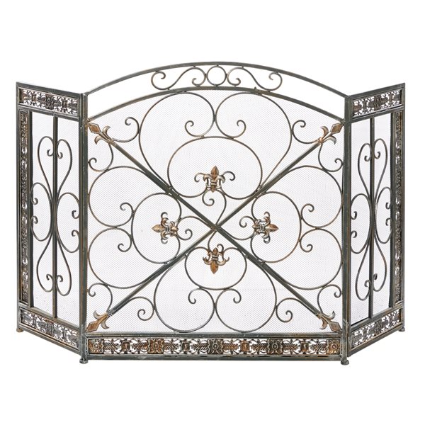 Grayson Lane 1-in Black Iron 3-panel Scroll Fireplace Screen