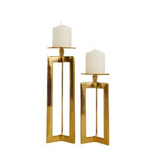 CosmoLiving by Cosmopolitan 2-Candle Gold Metal Pillar Candle Holder