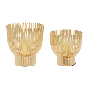 CosmoLiving by Cosmopolitan Gold Metal Hurricane Candle Holder - Set of 2