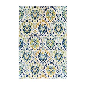 Tapis décoratif rectangulaire damassé Sunset par Cam Living de style mi-siècle moderne, 6 pi x 8 pi, blanc cassé