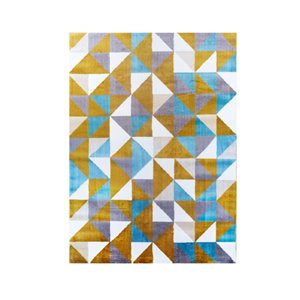 Tapis décoratif rectangulaire géométrique Athena par Cam Living de style mi-siècle moderne, 3 pi x 5 pi, jaune