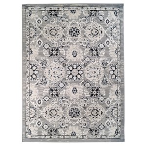 Tapis décoratif rectangulaire médaillon Amelie par Cam Living de style mi-siècle moderne, 5 pi x 7 pi, gris