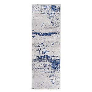 Tapis de passage rectangulaire abstrait Magnolia par Cam Living de style mi-siècle moderne, 7 pi x 10 pi, bleu