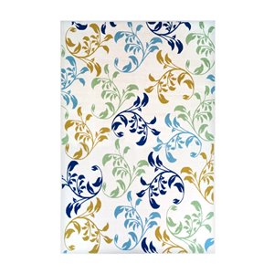 Tapis décoratif rectangulaire damassé Sunset par Cam Living de style mi-siècle moderne, 2,5 pi x 4 pi, blanc cassé