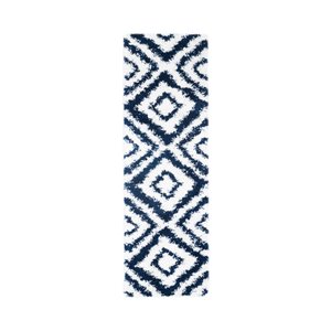 Tapis de passage rectangulaire géométrique Maxim Shag par Cam Living de style mi-siècle moderne, 2 pi x 6 pi, blanc cassé