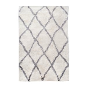 Tapis décoratif rectangulaire géométrique Maxim Shag par Cam Living de style mi-siècle moderne, 5 pi x 7 pi, blanc